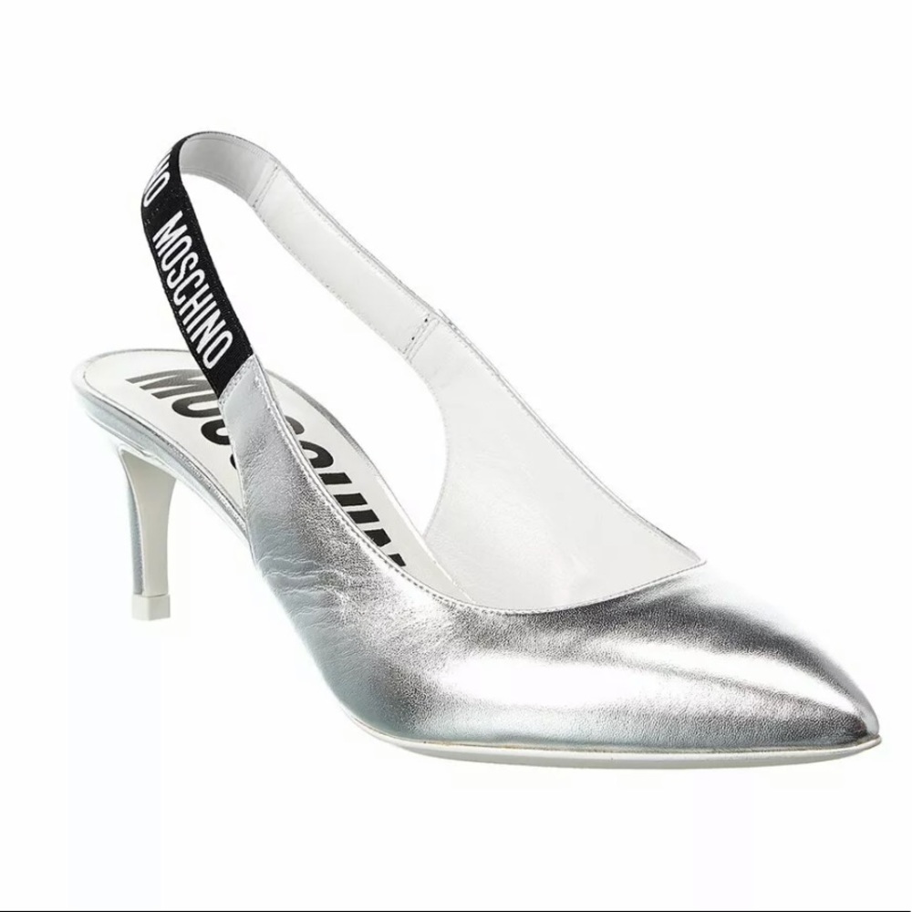 MOSCHINO Slingback Leather Kitten Heel Pump Size 6